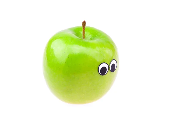 Яблоки с глазами и лицами, изолированными на белом — стоковое фото