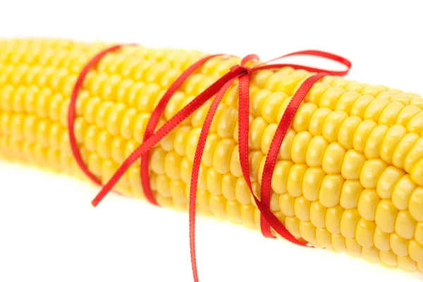Corn tied with ribbon isolated on white — Stock Photo, Image
