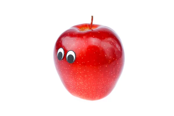 Τα μήλα με τα μάτια και τα πρόσωπα που απομονώνονται σε λευκό — Φωτογραφία Αρχείου