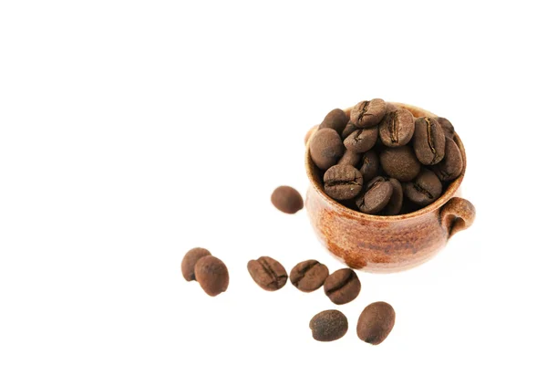 Een kleine pot van koffie bonen geïsoleerd op wit — Stockfoto