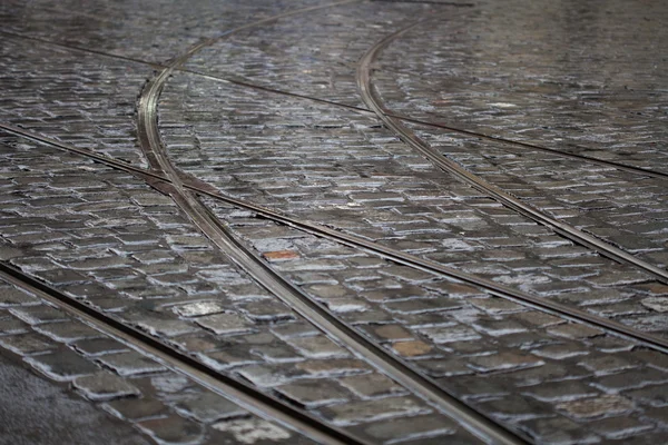丸石と路面電車の背景 — ストック写真