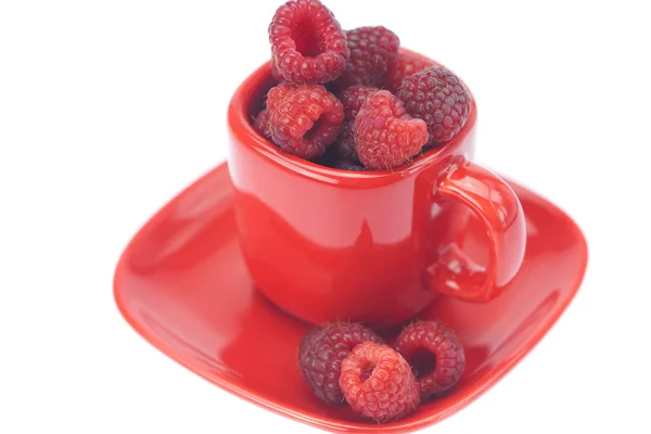 Raspberry, saucer and cup is isolated on a white — Stock Photo, Image