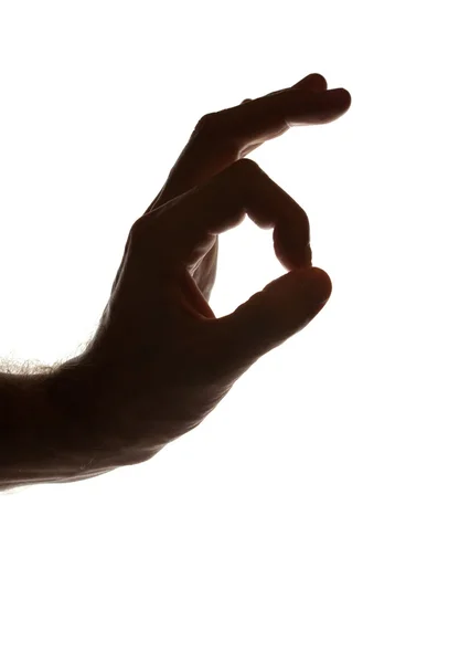 Menschliche Hand, die zeigt, dass die App auf einem weißen isoliert ist — Stockfoto