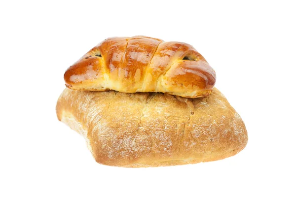Ekmek, haşhaş tohumu üzerine beyaz izole ile rulo — Stok fotoğraf