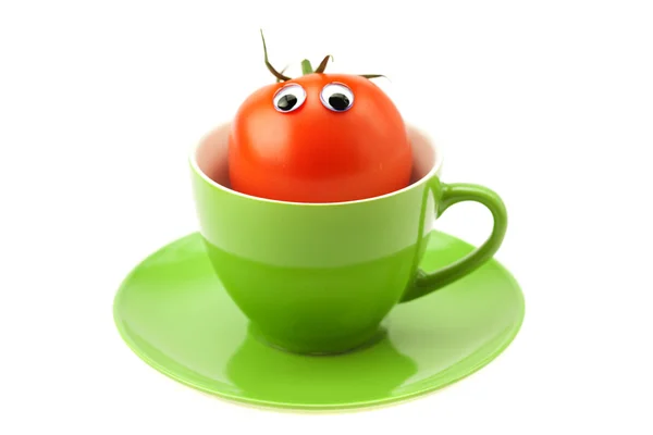 토마토 흰색 절연 컵에서 눈으로 — 스톡 사진