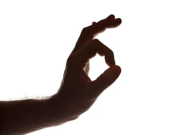 인간의 손에 애플 리 케이 션을 보여주는 흰색에 고립 — 스톡 사진