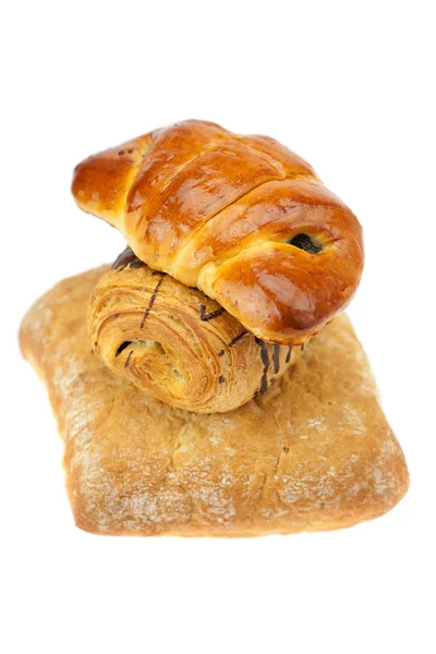 Chléb, rolka s mákem a roll s čokoládou izolovaných na — Stock fotografie
