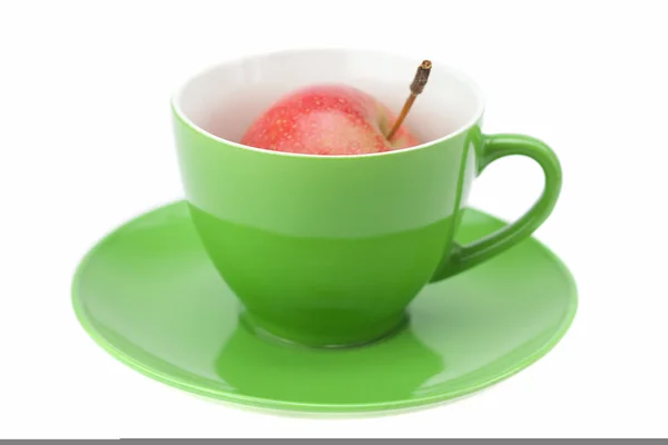 컵, 접시 및 흰색 절연 사과 — 스톡 사진