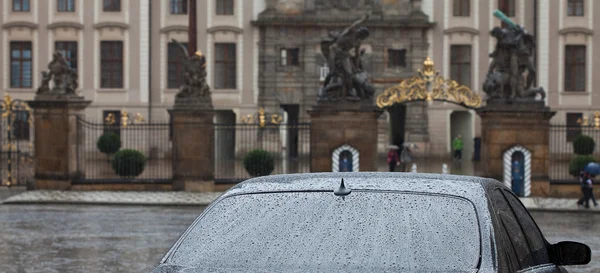 stock image Car standing in the rain