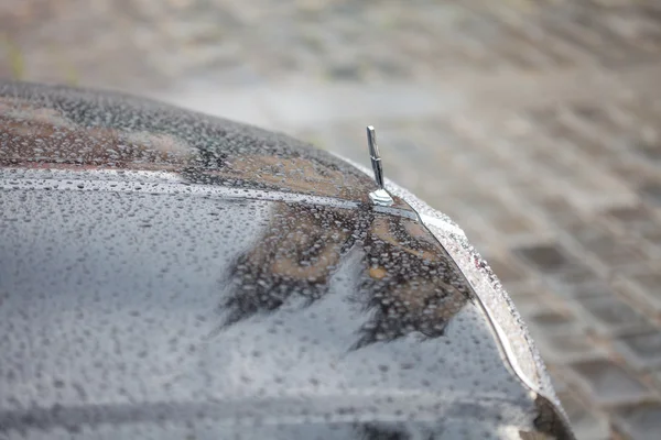 Wassertropfen auf der Motorhaube eines Autos — Stockfoto