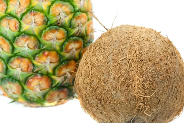 Ananas och kokos isolerad på vit — Stockfoto