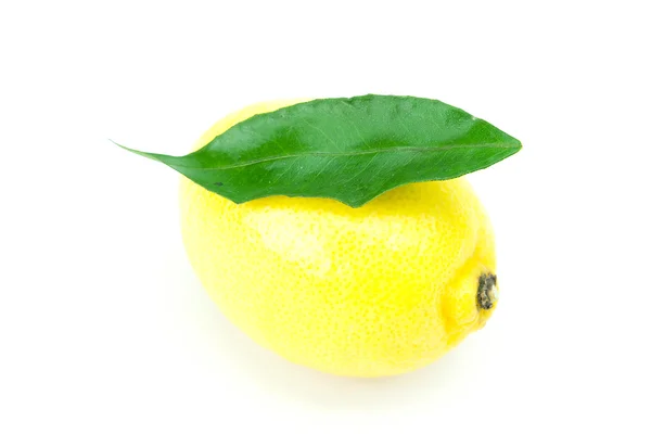 Citron med grönt blad isolerad på vit — Stockfoto