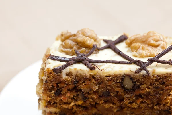 Лежит на тарелке кусок торта с орехами. — стоковое фото
