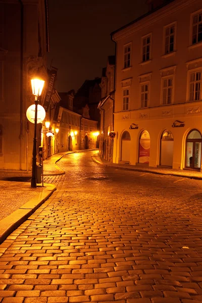 A beautiful night view of the street in Prague — Stock Photo, Image