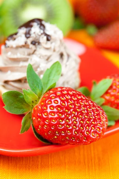 Λεμόνι, μανταρίνι, ακτινίδιο, κέικ και φράουλες που βρίσκεται για το πορτοκαλί fa — Φωτογραφία Αρχείου