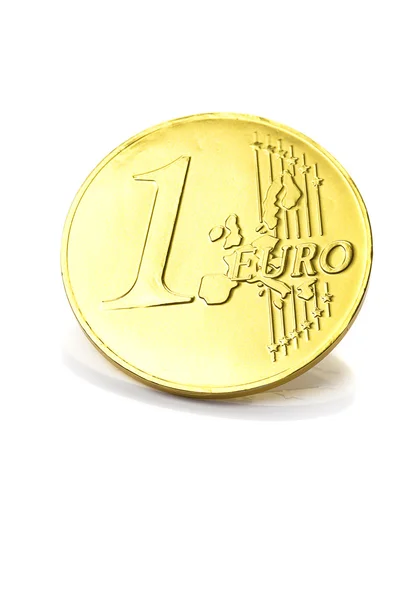Zlatá mince jedno euro izolovaných na bílém — Stock fotografie