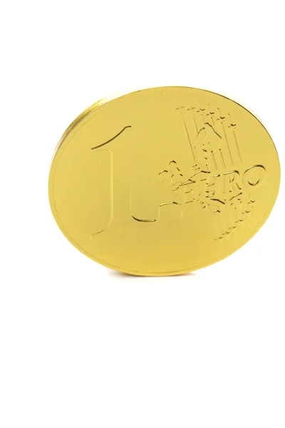 Zlatá mince jedno euro izolovaných na bílém — Stock fotografie