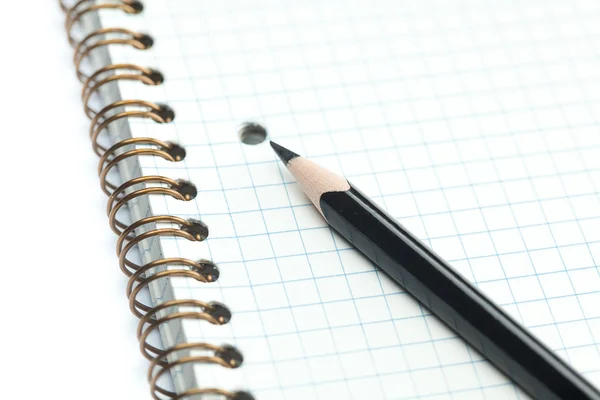 Plaid notebook with a spiral and pencil — Stock Photo, Image