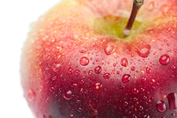 Rode appel met waterdruppels op wit wordt geïsoleerd — Stockfoto