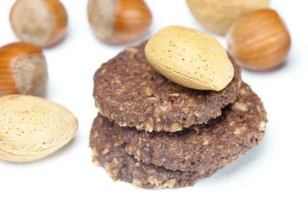 stock image Grain cookies and nuts isolated on white