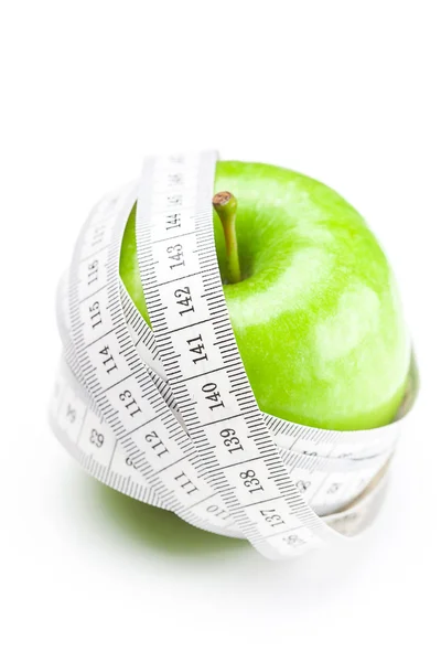 Apple and measure tape isolated on white — Stock Photo, Image
