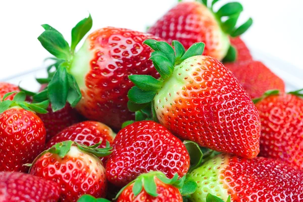 Hintergrund der roten großen saftigen reifen Erdbeeren — Stockfoto