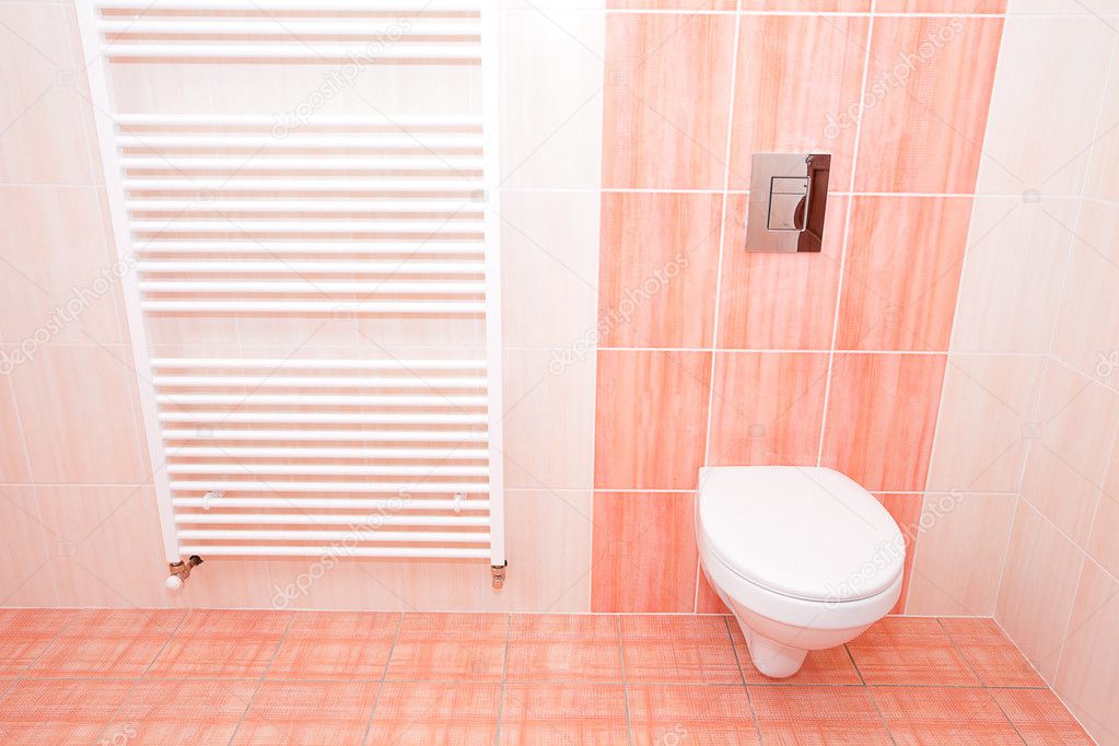 Interior bathroom with pink tile in the house