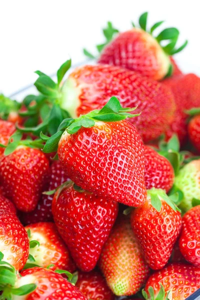 Hintergrund der roten großen saftigen reifen Erdbeeren — Stockfoto