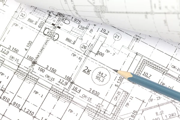 Background of the architectural drawings and pencil — Stock Photo, Image