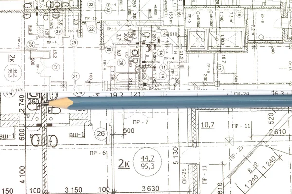 Υπόβαθρο των αρχιτεκτονικών σχεδίων και μολύβι — Φωτογραφία Αρχείου