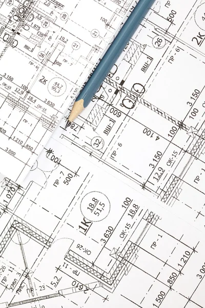 Background of the architectural drawings and pencil — Stock Photo, Image
