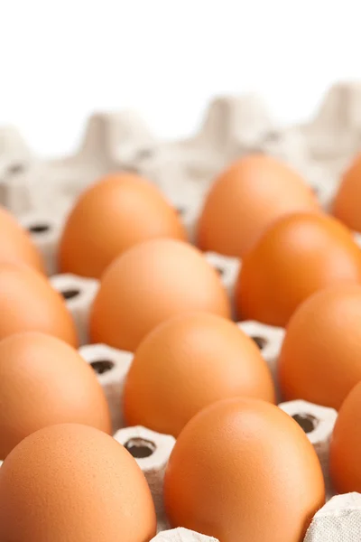 Ägg i paketet isolerad på en vit — Stockfoto