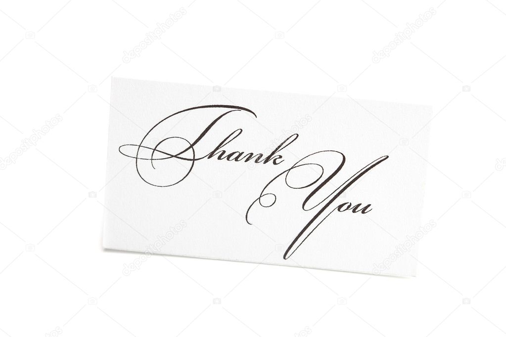 Card signed thank you isolated on white