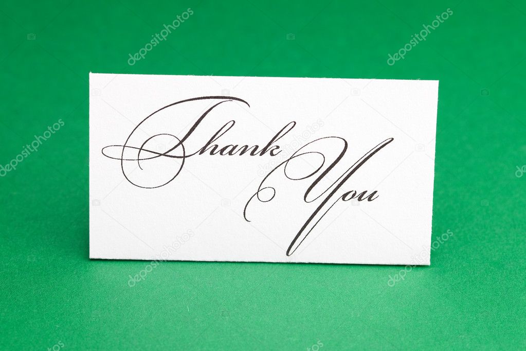 Card signed thank you on green background