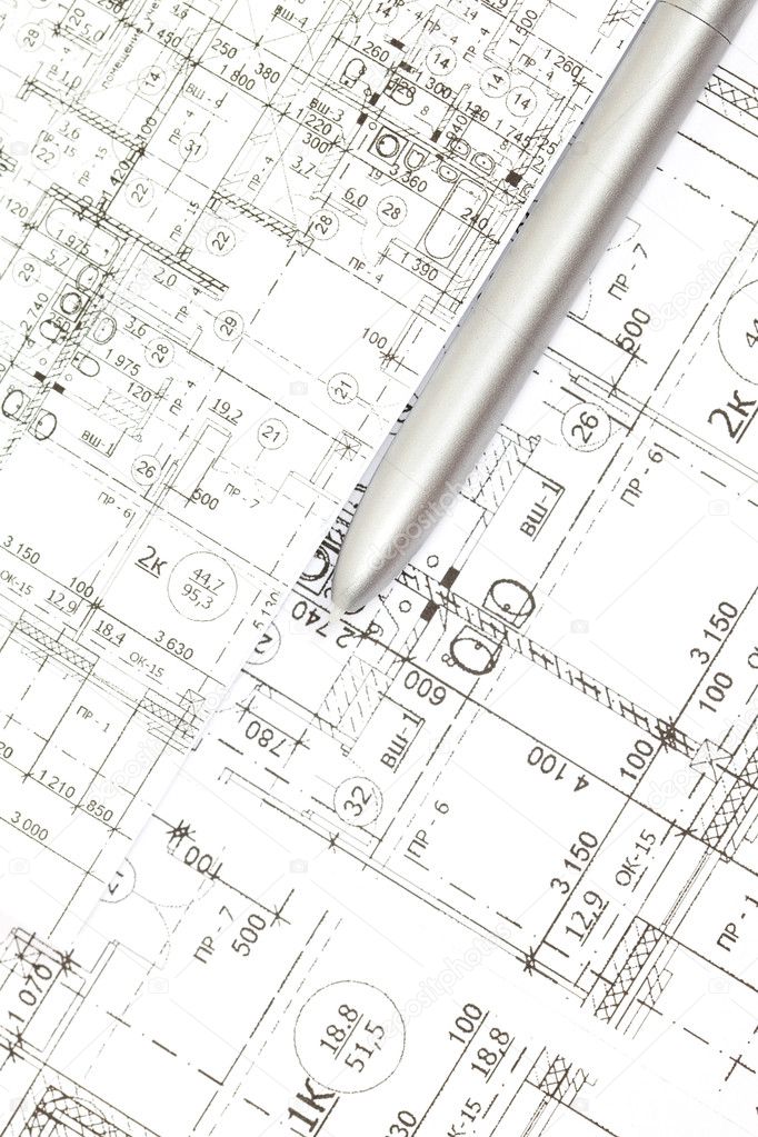 Background of the architectural drawings and pen