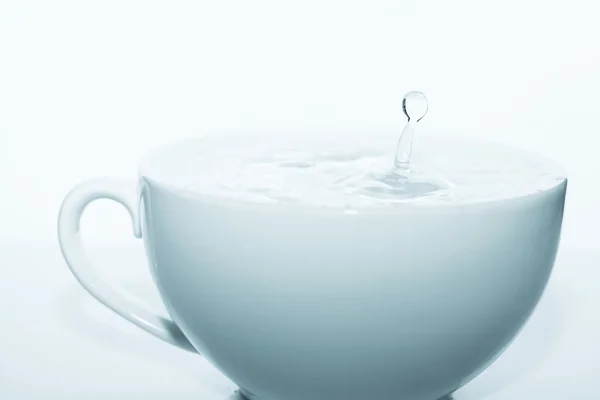 Droppe vatten i en vit kopp — Stockfoto