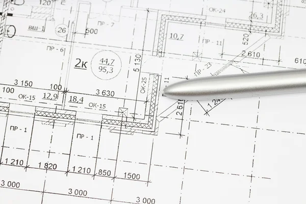 Background of architectural drawing ahd pen — Stock Photo, Image