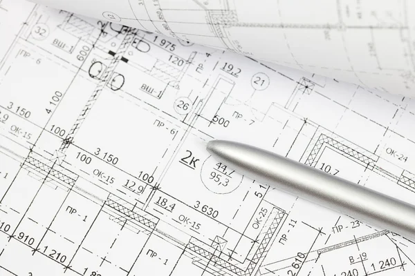 Background of architectural drawing ahd pen — Stock Photo, Image