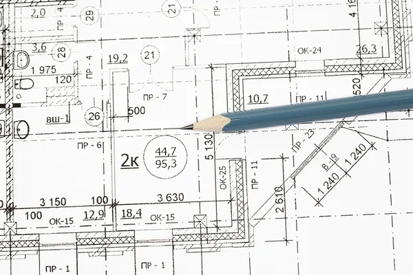 Background of architectural drawing ahd pencil — Stock Photo, Image