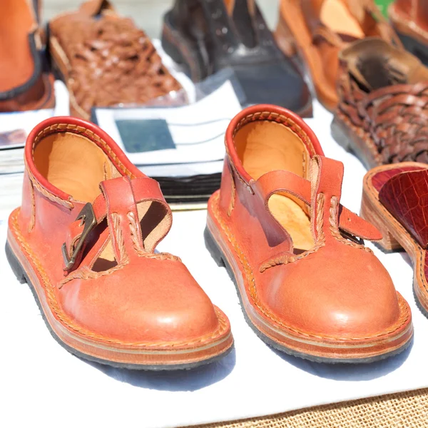 Skórzane buty na targach — Zdjęcie stockowe