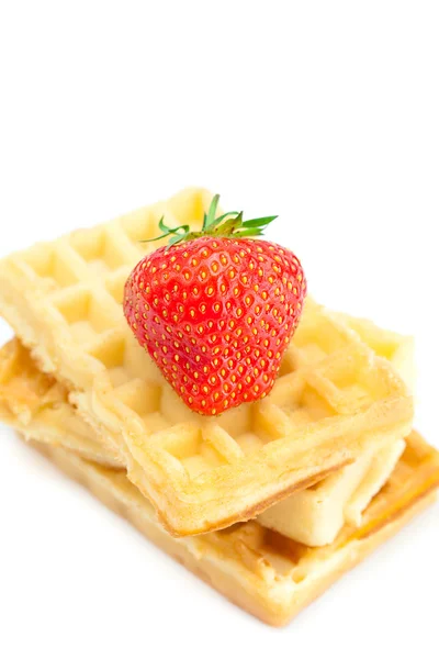 Waffles and strawberries isolated on white — Stock Photo, Image