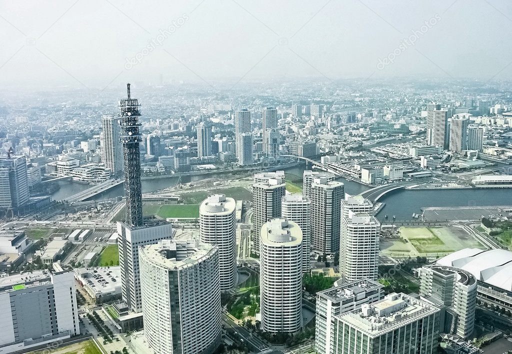 Tokyo overview with white skyscraper