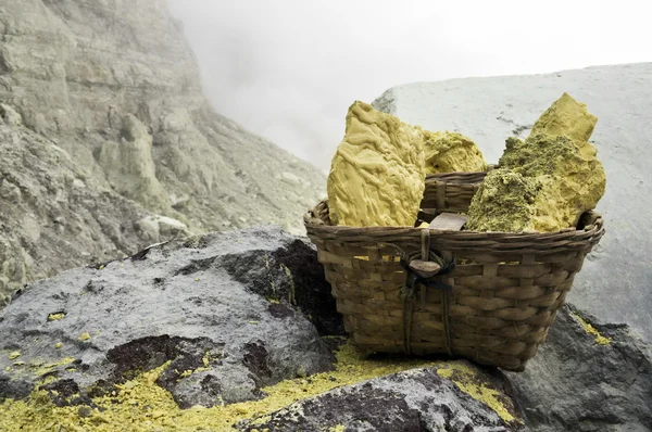 Basket full of sulfur nuggets — Stock Photo, Image
