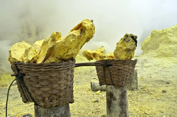 Basket full of sulfur nuggets — Stock Photo, Image