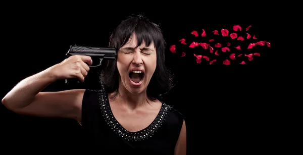 Mulher gritando tiro arma de suicídio — Fotografia de Stock