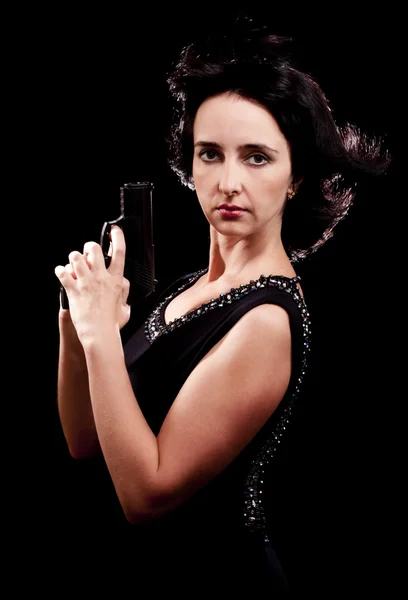 Woman secrea agent with the gun — Stock Photo, Image