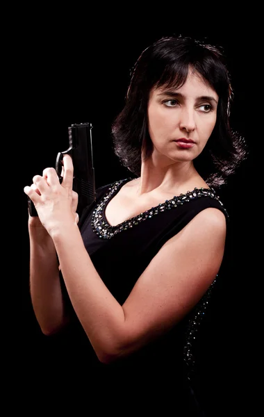 Mulher secrea agente com a arma — Fotografia de Stock