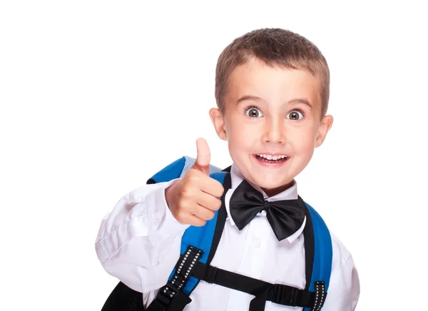 Portrait of elementary school boy showing thumb up — Stock Photo, Image