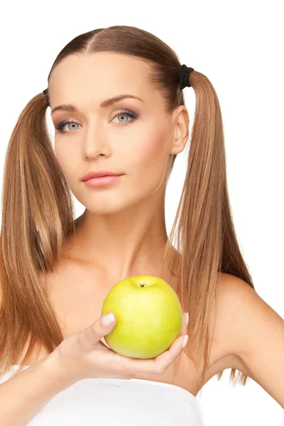 Jonge mooie vrouw met groene apple — Stockfoto