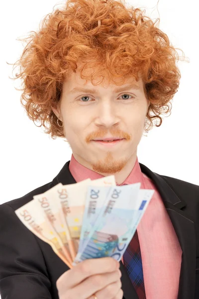 Handsome man with euro cash money — Stock Photo, Image